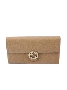 Authentic GUCCI Interlocking GG Beige Leather Long Bifold Wallet Purse